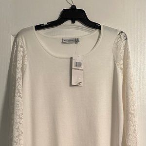 NWT | Nina Leonard White Sweater Dress | Guipure Lace Sleeves | Size: 1X